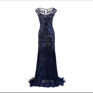 NWOT Blue 1920’s Sequin Maxi Dress